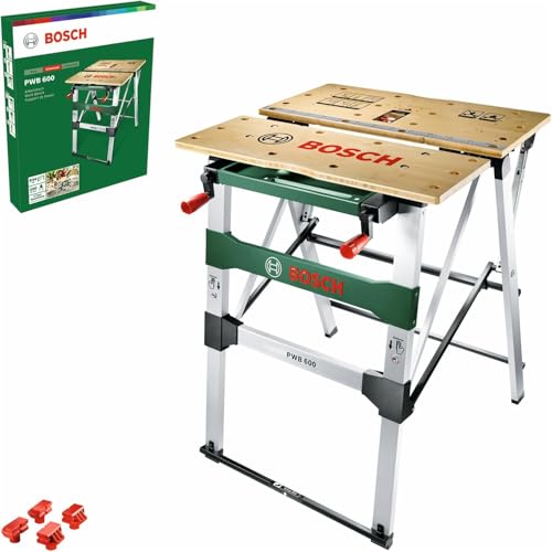 Bosch Home and Garden Tischbohrmaschine PBD 40 (710 W, Max. Bohr-Ø in Stahl/Holz: 13 mm/40 mm, Bohrhub 90mm, im Karton), Grün & Arbeitstisch PWB 600