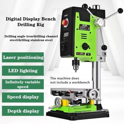 Tischbohrständer, 800 W, gebürstete Digitalanzeige, Mini-Elektrobohrmaschinen-Bohrfutter, 1,5–16 mm, 6-Gang-Tischbohrmaschine, Spindeldrehzahl: