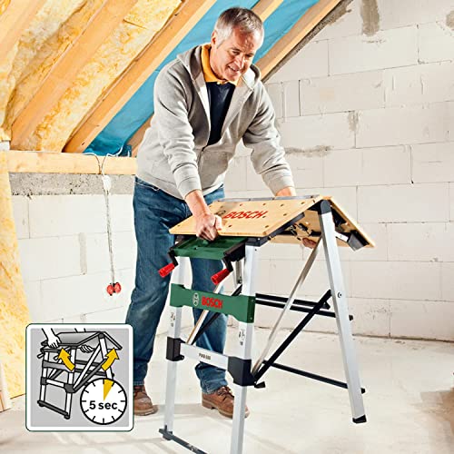 Bosch Home and Garden Tischbohrmaschine PBD 40 (710 W, Max. Bohr-Ø in Stahl/Holz: 13 mm/40 mm, Bohrhub 90mm, im Karton), Grün & Arbeitstisch PWB 600