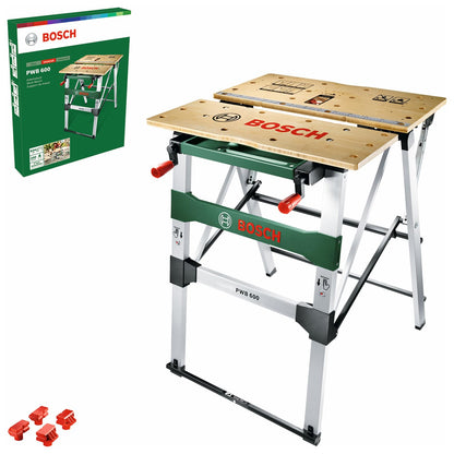 Bosch Home and Garden Tischbohrmaschine PBD 40 (710 W, Max. Bohr-Ø in Stahl/Holz: 13 mm/40 mm, Bohrhub 90mm, im Karton), Grün & Arbeitstisch PWB 600