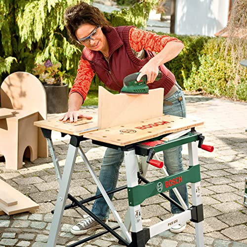Bosch Home and Garden Tischbohrmaschine PBD 40 (710 W, Max. Bohr-Ø in Stahl/Holz: 13 mm/40 mm, Bohrhub 90mm, im Karton), Grün & Arbeitstisch PWB 600
